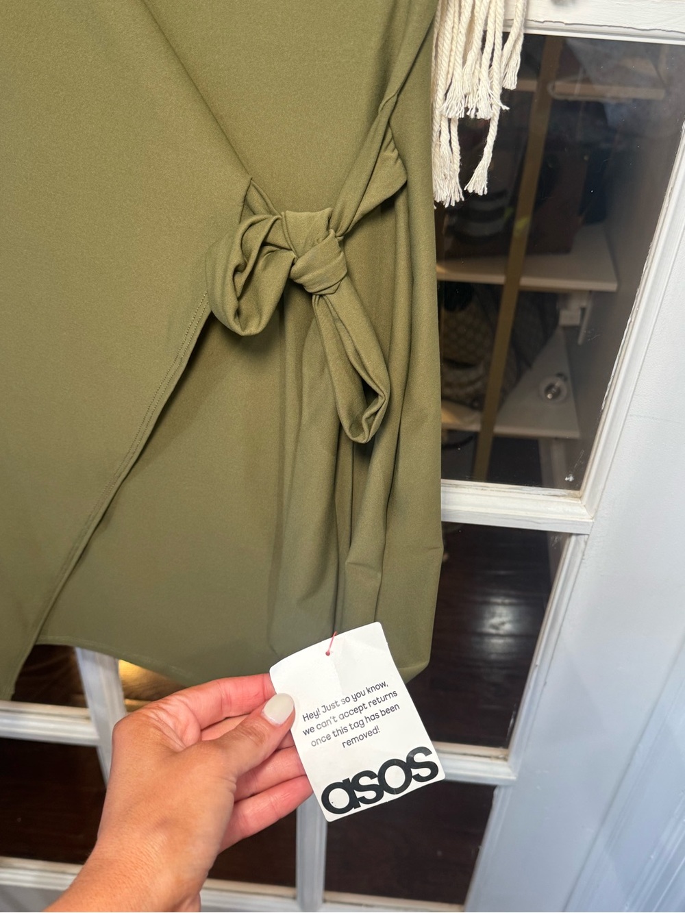 🫒🕊️ ASOS Olive Wrap Tie-Detail Mini Dress 🕊️🫒 - Picture 5 of 7